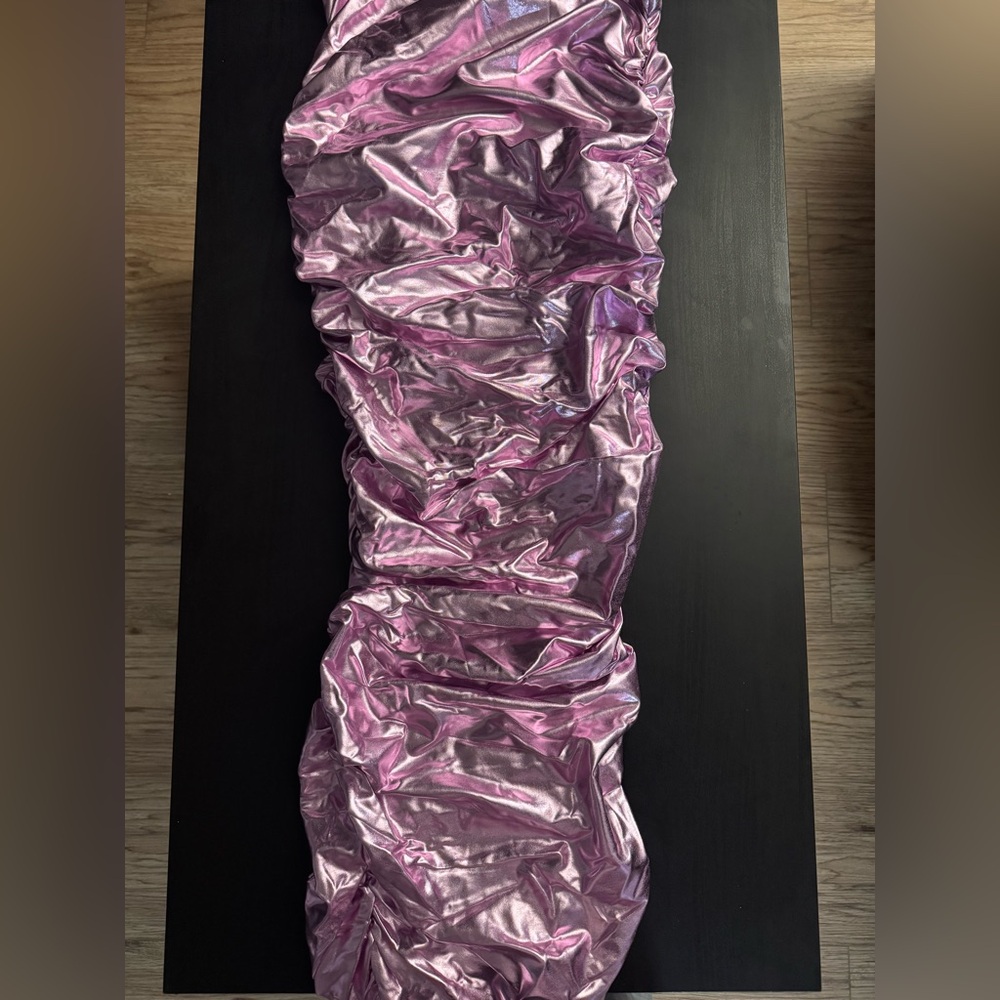 Akira metallic pink ruched maxi dress